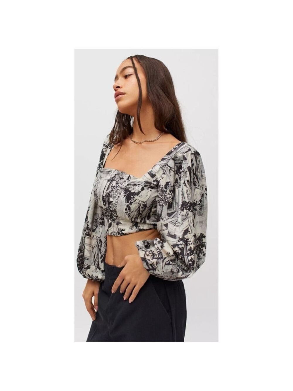 Women's Urban Outfitters Toile Print Crop Top M Black White